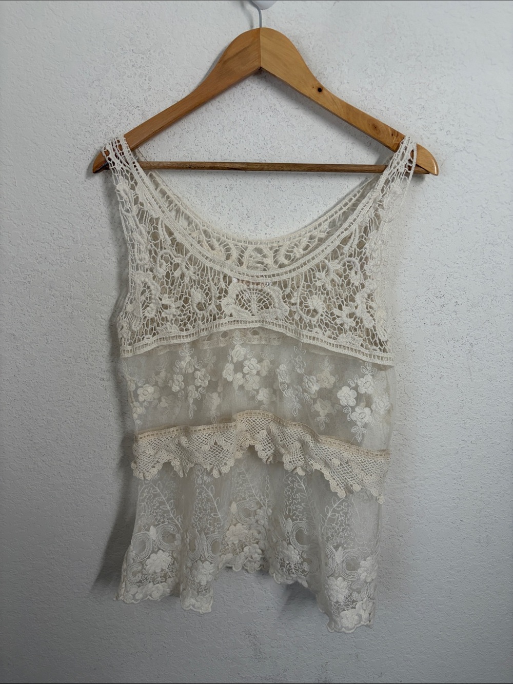 Kenar Womens Large Ivory Lace Sleeveless Top Romantic Boho Cottagecore Croquette - Picture 5 of 7